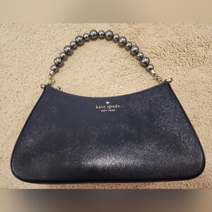 Small Kate Spade Navy Crossbody Bag Addnl Beaded Handle Silver Hardware